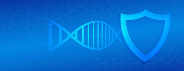 Kostenloser Vektor moderner gesundheitsschutz-schild-hintergrund mit dna-design