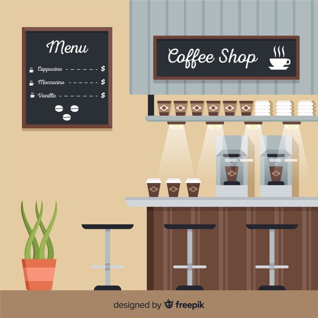 Moderner Kaffeeshop-Innenraum mit flachem Design