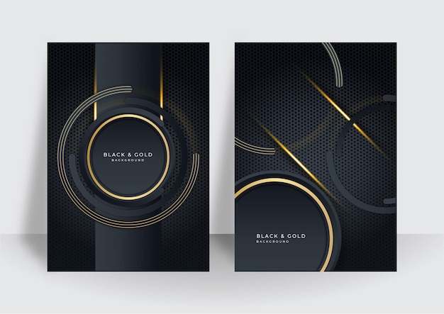 Moderner luxus-premium-schwarzgoldhintergrund für cover-design-vorlage. schwarzes gold elegante hintergrundüberlappungsdimension abstrakt geometrisch modern. anzug für business und corporate