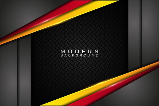 Moderner metallischer hintergrund abstrakte überlappung in grau, rot und gelb mit linieneffekt