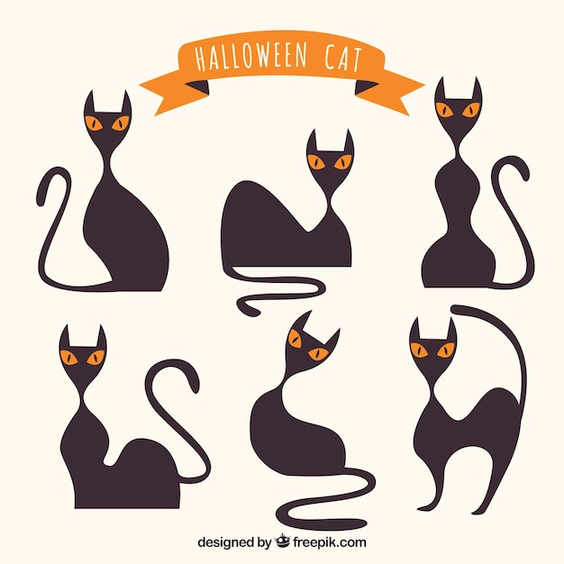 Moderner satz von halloween-katzen