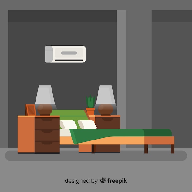 Moderner schlafzimmerinnenraum mit flachem design