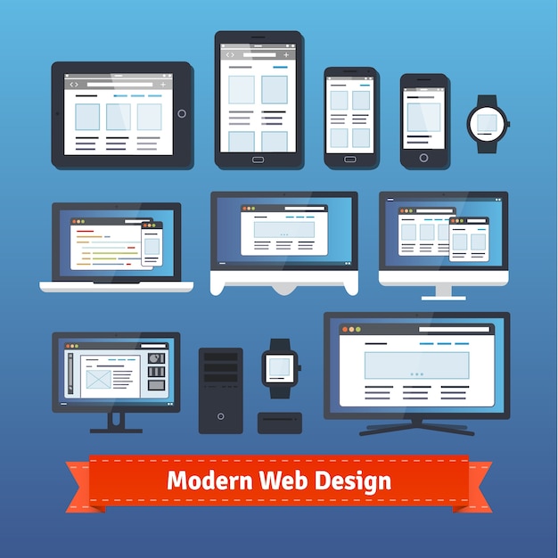 Kostenloser Vektor modernes, ansprechendes webdesign auf allen mobilen geräten