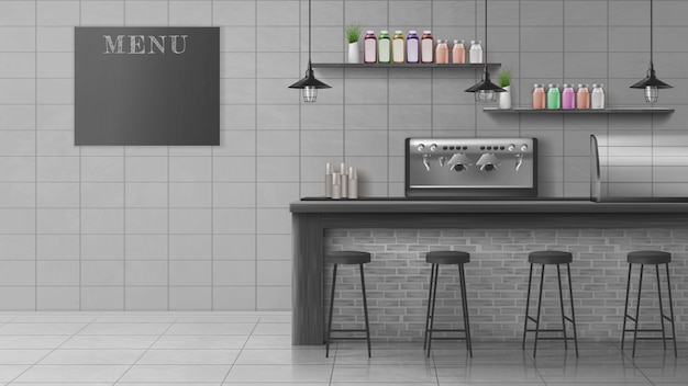 Modernes Café, realistischer Vektorinnenraum der Kaffeestube