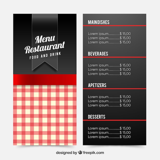 Modernes restaurant-menü