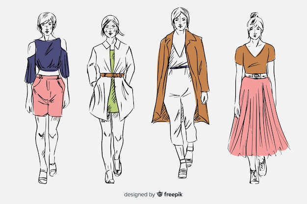 Modeskizzensammlung mit Modellen