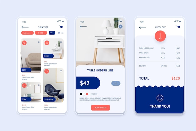 Kostenloser Vektor möbeleinkaufs-app-konzept