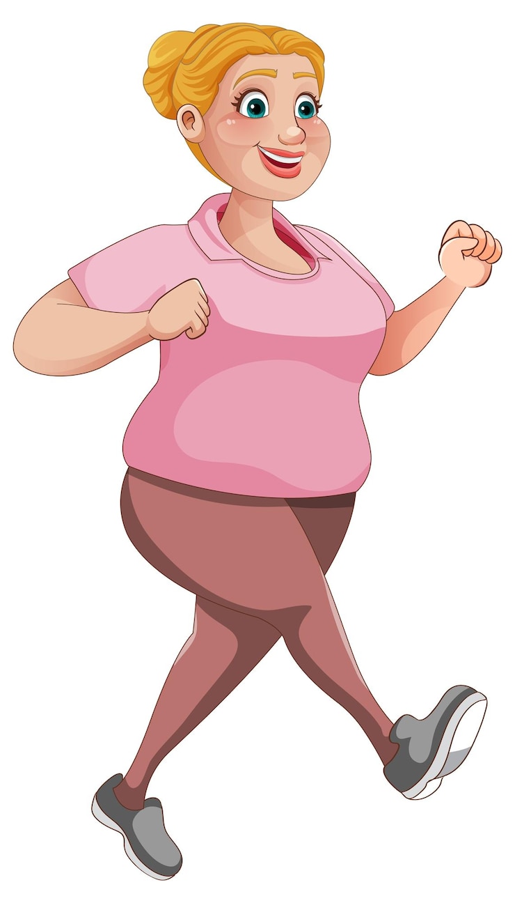 Kostenlose Vektor mollige frau mit laufender pose-cartoon-figur