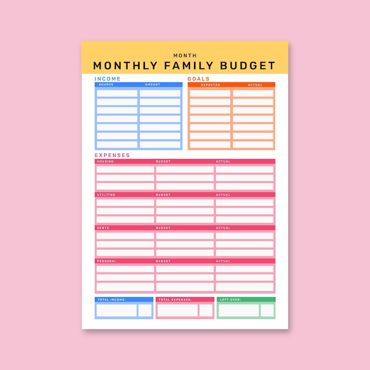 Kostenlose Vektor monatlicher familienbudgetplaner