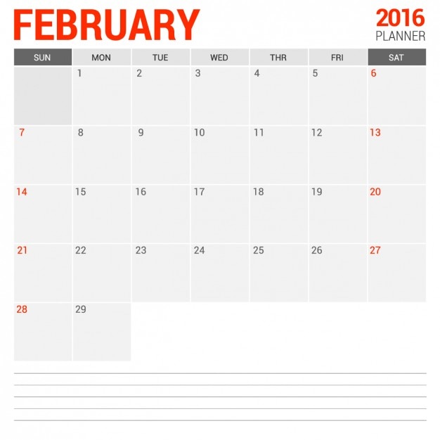 Kostenloser Vektor monatskalender februar 2016