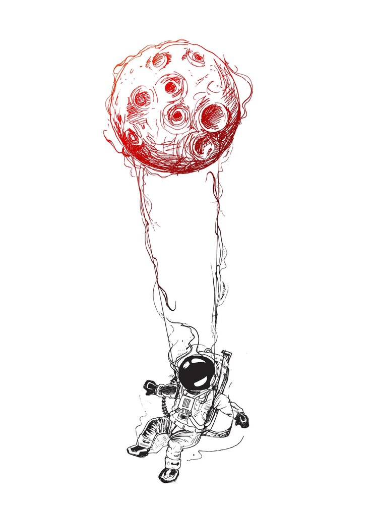 Kostenlose Vektor mond hängende astronauten-weltraummission, handgezeichnete skizzen-vektor-illustration.