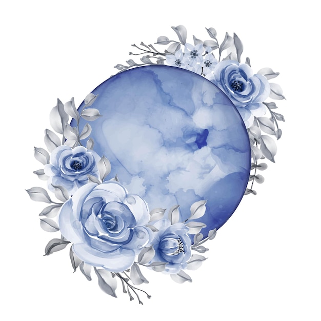 Mond mit blume aquarell marineblau