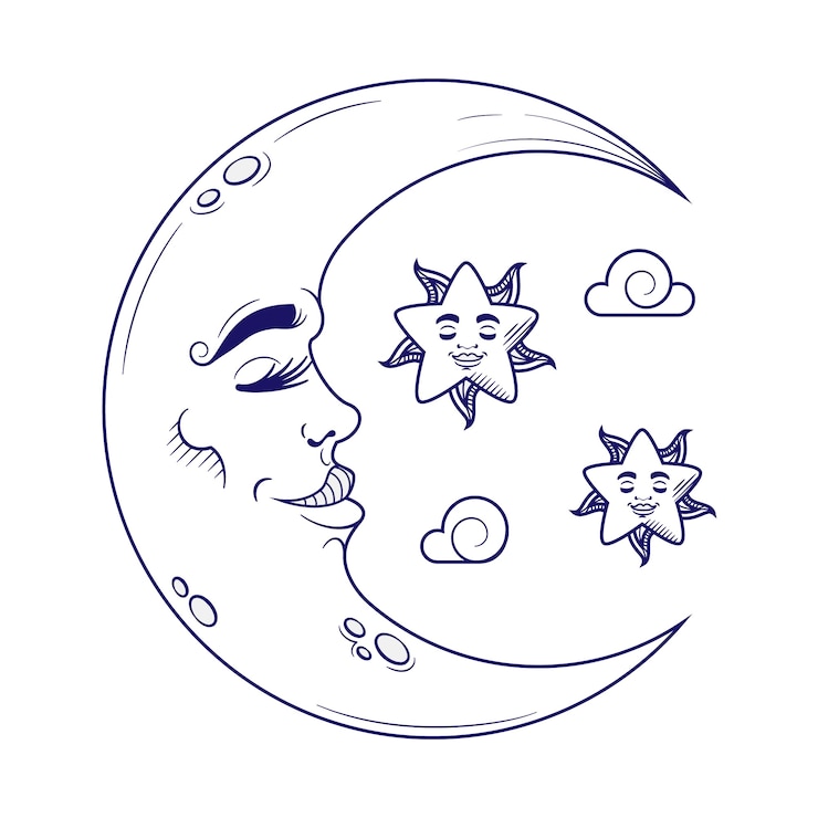 Kostenlose Vektor mond und sterne zeichnung illustration