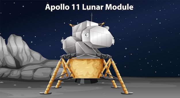 Kostenloser Vektor mondlandefähre apollo 11 auf der mondoberfläche