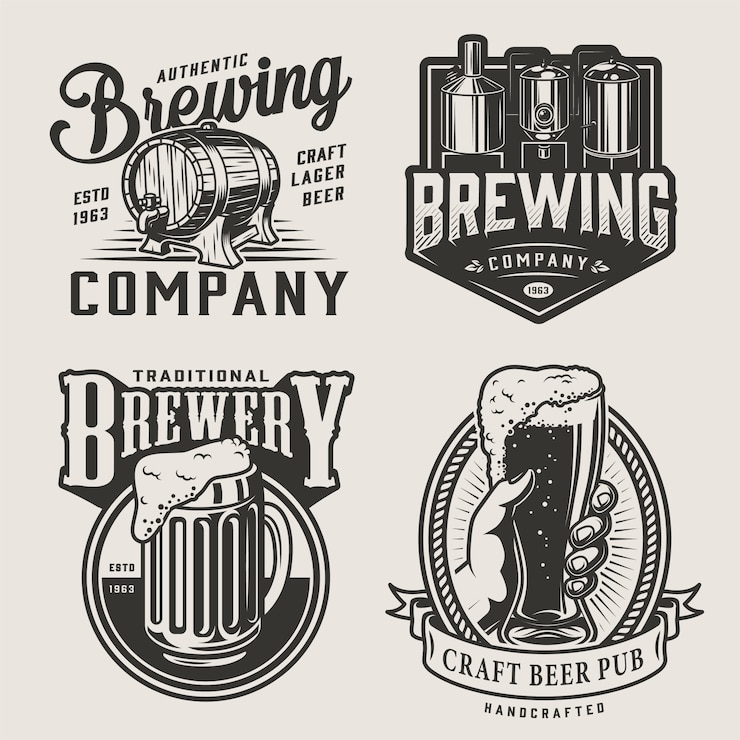 Kostenlose Vektor monochrome brauerei vintage embleme