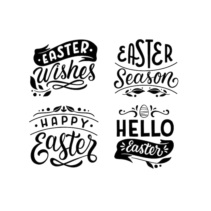 Kostenlose Vektor monochrome ostern-schriftzug-aufkleber-sammlung