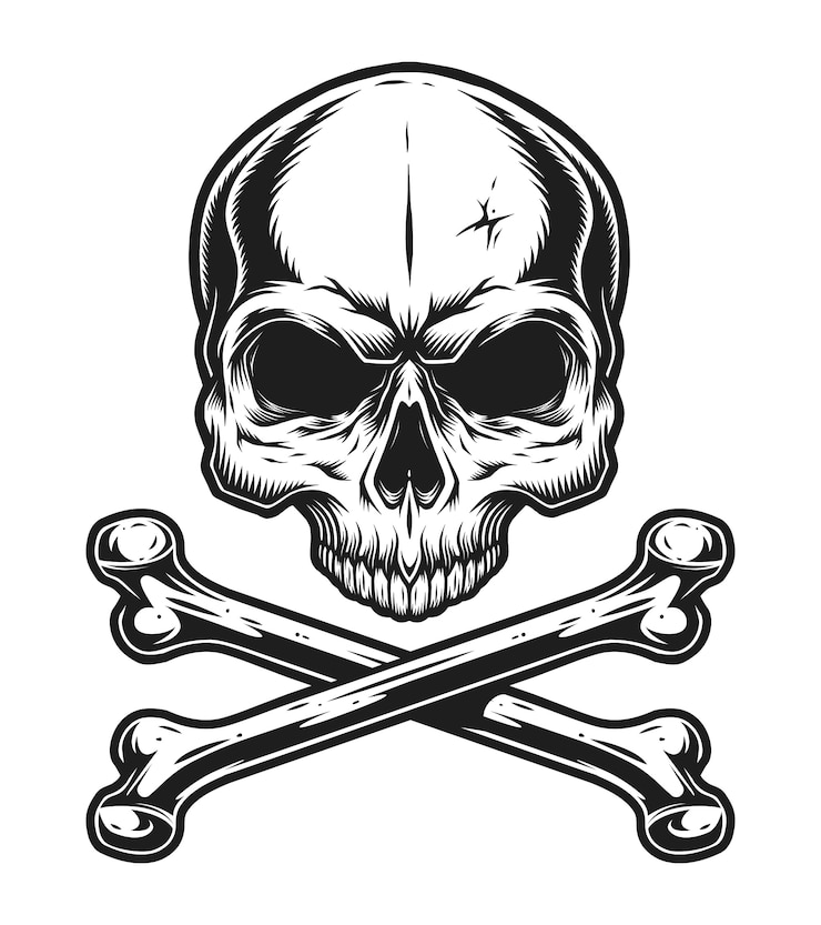 Kostenlose Vektor monochrome schablone der weinlese mit totenkopf