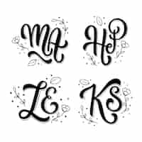 Kostenloser Vektor monogramm-set mit schwarzem schriftzug