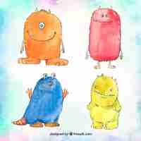 Kostenloser Vektor monsterpack mit aquarell gemalt