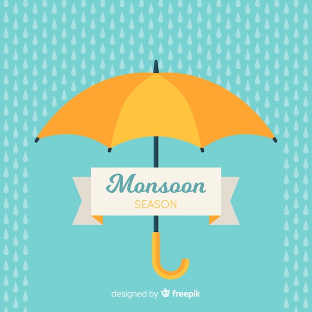 Kostenloser Vektor monsunhintergrund mit regenschirm