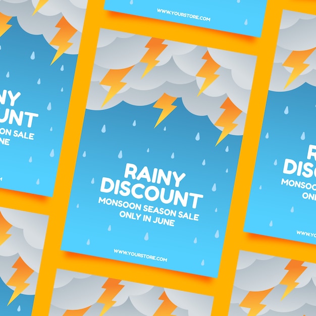 Kostenloser Vektor monsunzeit-plakatmuster mit farbverlauf