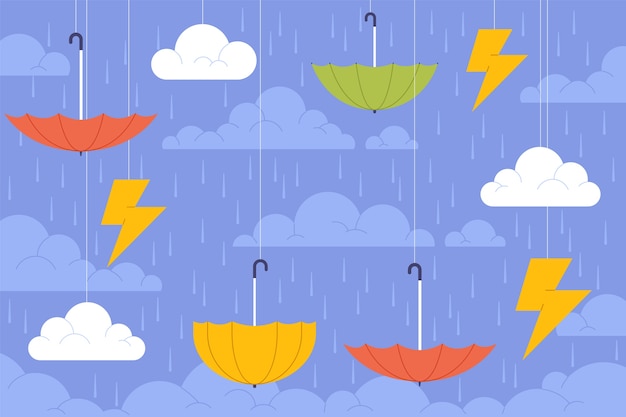 Kostenloser Vektor monsunzeit-regenschirmhintergrund des flachen designs