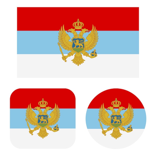 Kostenloser Vektor montenegro-flagge im rechteck-quadrat und circe