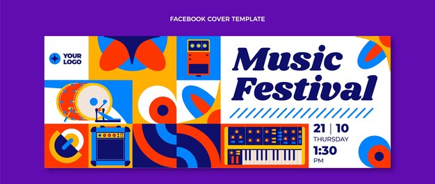 Mosaik-Musikfestival im flachen Design