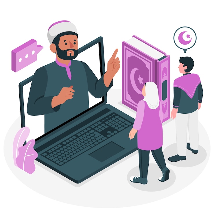 Kostenlose Vektor moschee online-service-konzept illustration