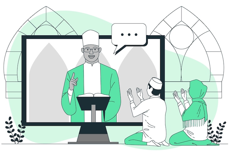 Kostenlose Vektor moschee online-service-konzept illustration