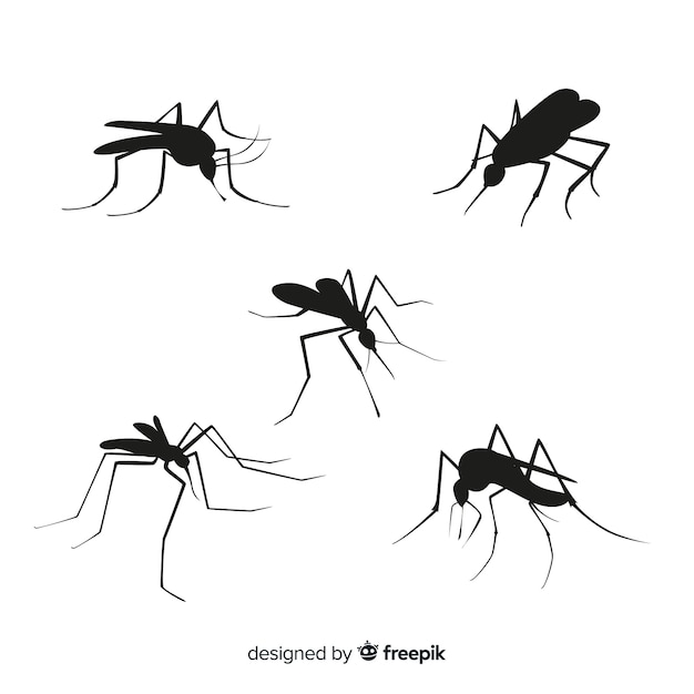 Kostenloser Vektor mosquito silhouette sammlung von fünf