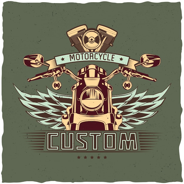 Kostenloser Vektor motorrad-t-shirt-etikettendesign mit illustration des klassischen motorrads.