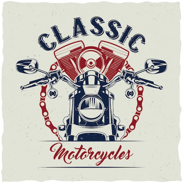 Kostenloser Vektor motorrad-t-shirt-etikettendesign mit illustration des klassischen motorrads.