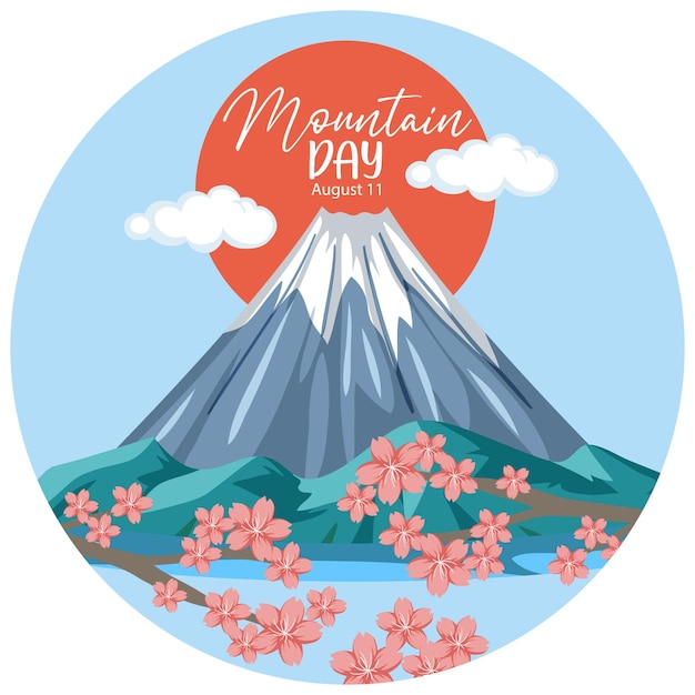 Kostenloser Vektor mountain day banner mit isoliertem mount fuji