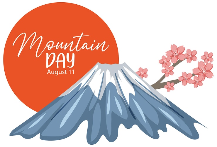 Kostenlose Vektor mountain day in japan banner mit mount fuji und red sun