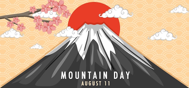 Kostenloser Vektor mountain day in japan banner mit mount fuji und sonnenaufgang