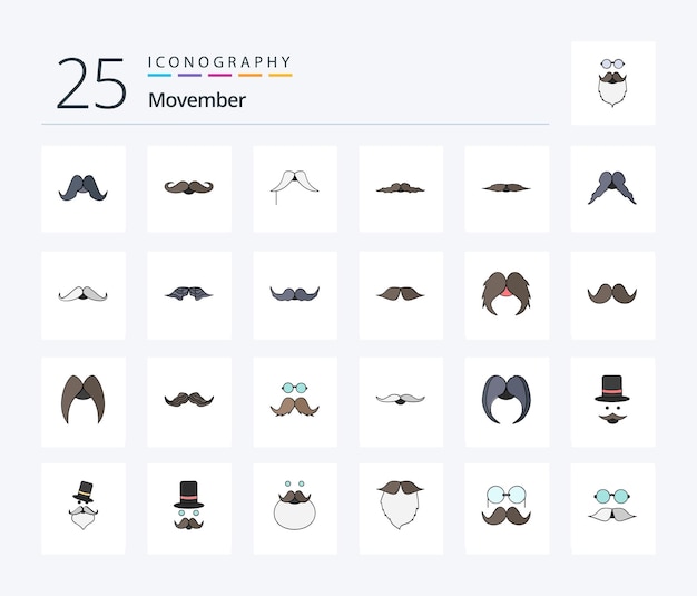 Kostenloser Vektor movember 25 flat color icon pack inklusive movember schnurrbart hut hut movember