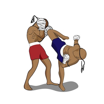 Muay-thai oder thai-kickboxen. kampfkunstvektor und -illustration