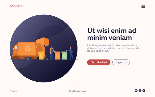 Müllsammler Reinigung Abfallbehälter flache Illustration. Landing Page oder Web Template
