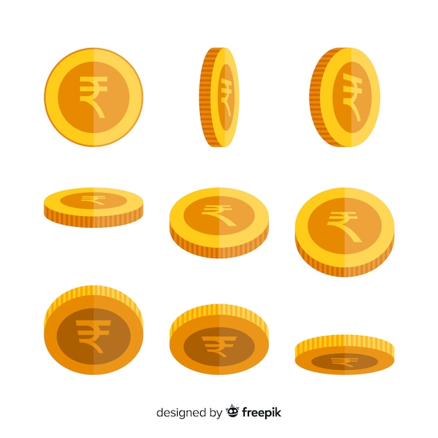 Kostenloser Vektor münze der indischen rupie in verschiedenen positionen