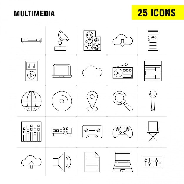 Multimedia Line-Icon-Set