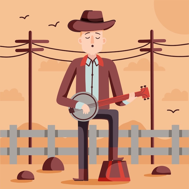 Musik handgezeichnete flache country-musik-illustration