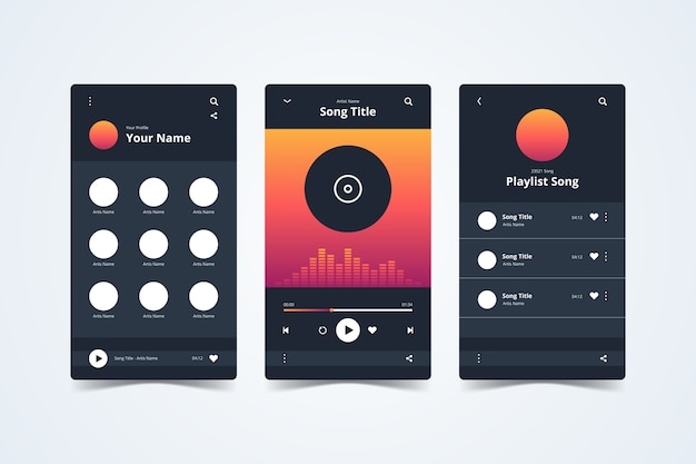 Kostenloser Vektor musik-player-app-oberfläche auf dem smartphone