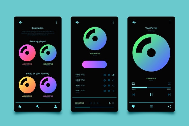 Kostenloser Vektor musik-player-app-oberfläche