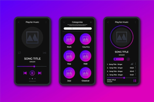Kostenloser Vektor musik-player-app-schnittstelle eingestellt