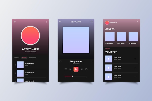 Kostenloser Vektor musik-player-app-schnittstellenkonzept
