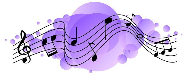 Musikalische Melodiesymbole auf violettem Fleck