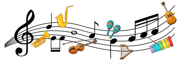 Musikalische Melodiesymbole mit vielen Gekritzelkinderzeichentrickfilm-figuren