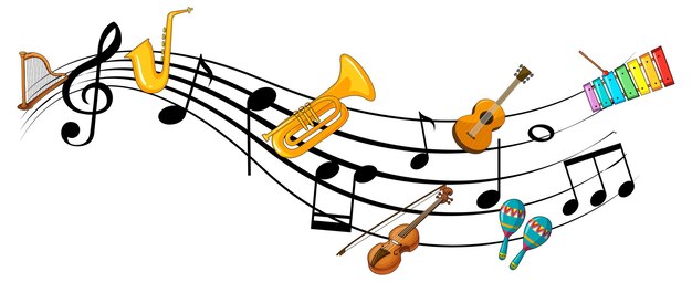 Musikalische Melodiesymbole mit vielen Gekritzelkinderzeichentrickfilm-figuren