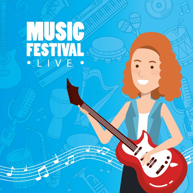 Musikfestival live mit Frau spielt E-Gitarre